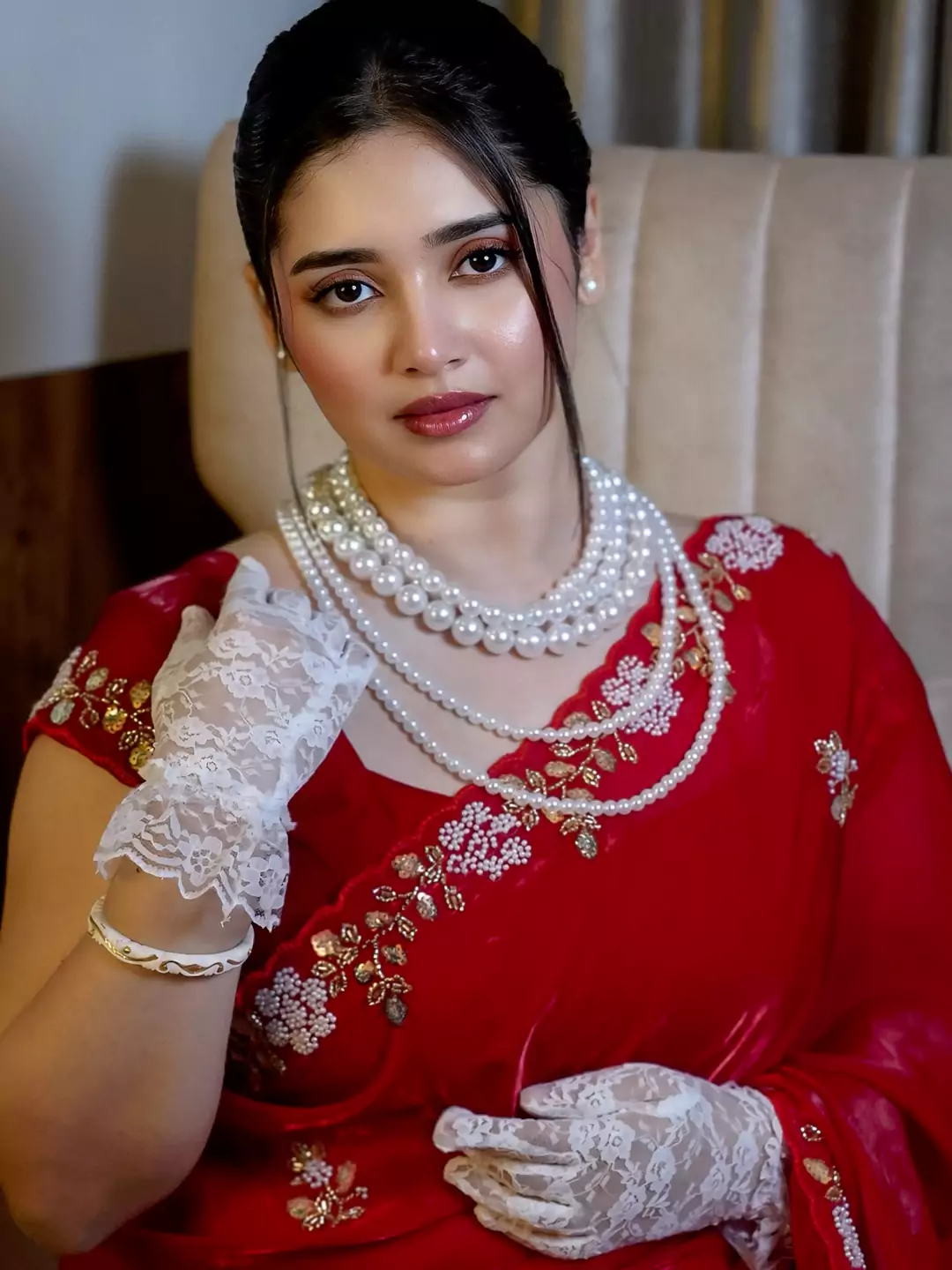 Prianka Bengali High-profile Escort in Red Saree